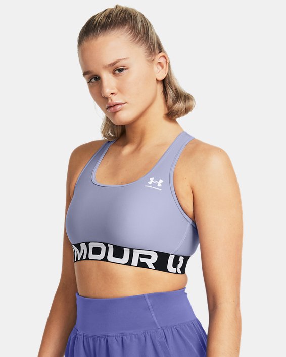 Women's HeatGear® Armour Mid Branded Sports Bra, Purple, pdpMainDesktop image number 0